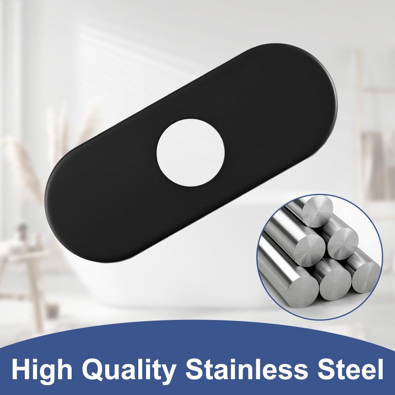 BWE 6.5 Inch Bathroom Vanity Sink Faucet 4" Hole Cover Deck Plate Escutcheon Black Matte - Image 4